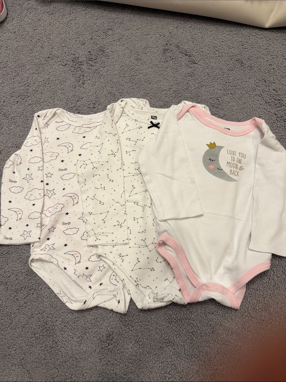Hudson Baby White & Pink Long-Sleeve Bodysuit Set with Moon & Star Prints